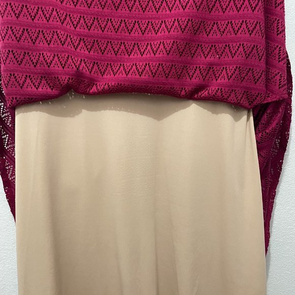 Roz & Ali Magenta Lace color Nude Lined Dress Size 14 - Picture 7 of 10